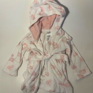 Carter's White Hooded Kids Robe with Pink Animal Print Lambs
